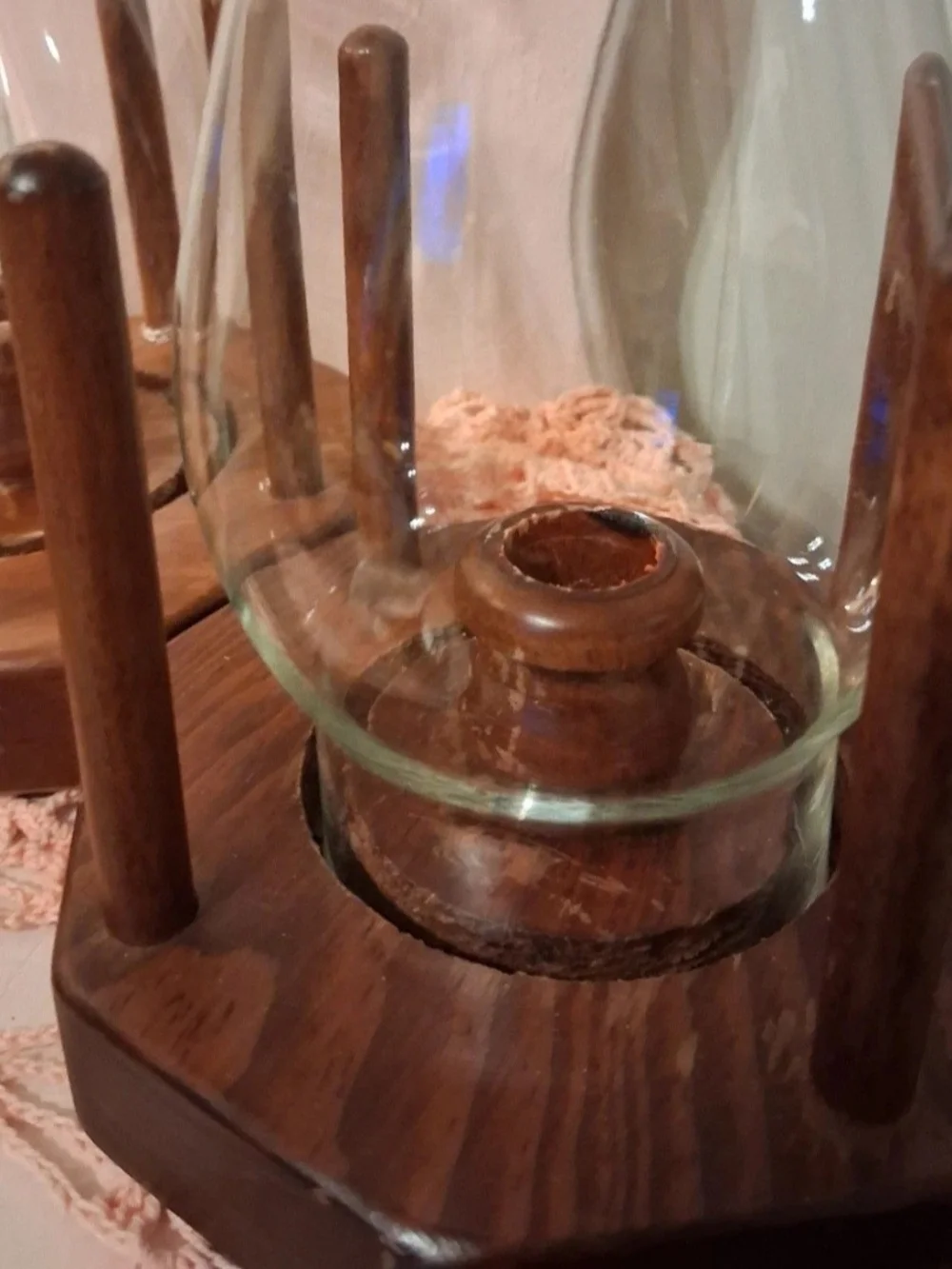Wood and Glass Hurricane Candle Holders - Clear Glass, Brown Wood